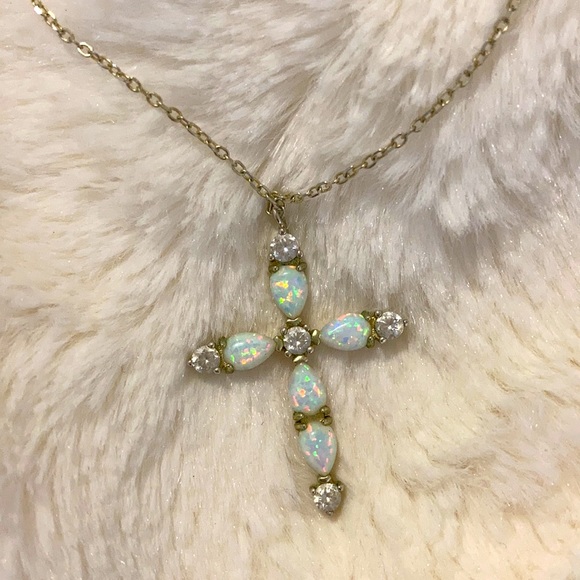 Dainty opal cross necklace - Picture 2 of 2